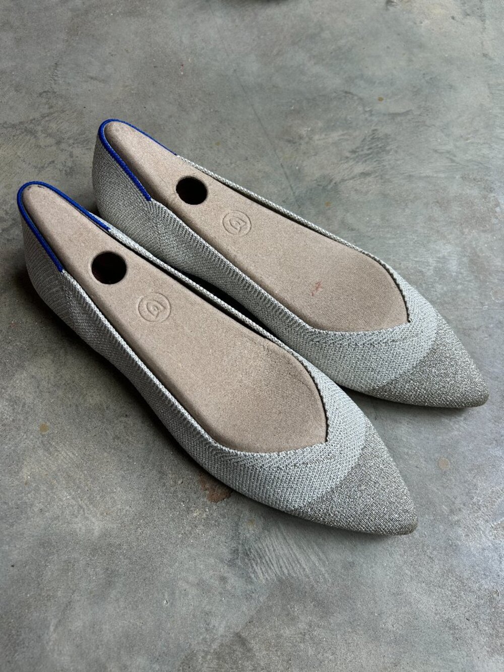 Rothy's The Point Silver Metallic Pointed Toe Flats | Brand New | Size 10